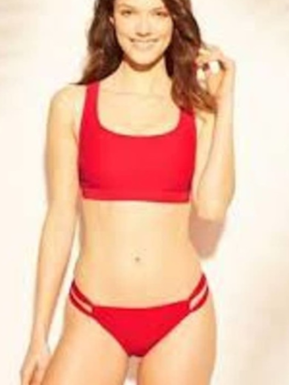 Kona Sol Bright Red Scoop Neck Bikini Set Z